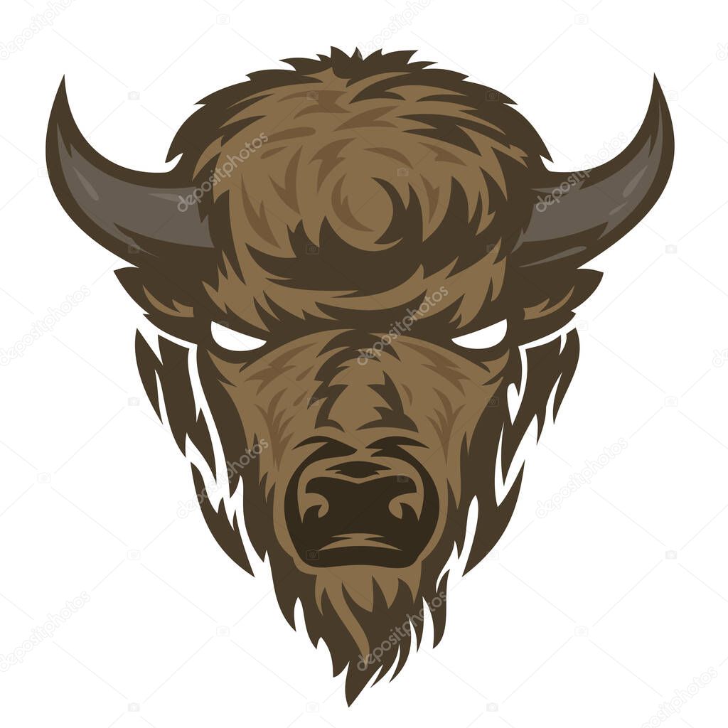 Buffalo head in hand drawn sketch color style isolated on white background. Modern graphic design element for label or print. Vector art illustration.