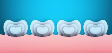 Modern yaratıcı tarzda beyaz, temiz dişler. Minimalist tasarım konsepti. Sağlık hizmeti tıbbi kompozisyon sanat unsuru. Kağıt kesiği vektör illüstrasyonu.