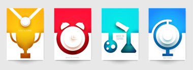 Modern minimalist tarzda okul sanat kompozisyonu. Koleksiyon çizgi film tasarım kavramları. Kapak, afiş ve el ilanları için renkli şablon seti. Yaratıcı vektör illüstrasyonu.