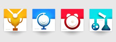 Modern minimalist tarzda okul sanat kompozisyonu. Koleksiyon çizgi film tasarım kavramları. Kapak, afiş ve el ilanları için renkli şablon seti. Yaratıcı vektör illüstrasyonu.