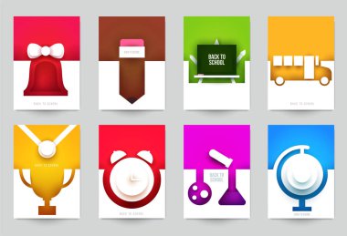 Modern minimalist tarzda okul sanat kompozisyonu. Koleksiyon çizgi film tasarım kavramları. Kapak, afiş ve el ilanları için renkli şablon seti. Yaratıcı vektör illüstrasyonu.