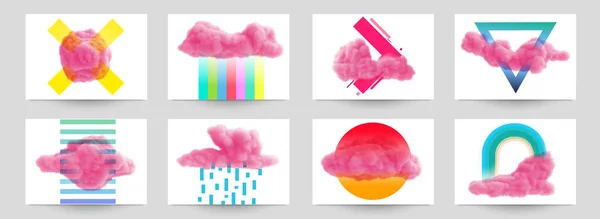 Colección Abstracto Fondo Arte Con Nubes Color Rosa Formas Geométricas — Archivo Imágenes Vectoriales