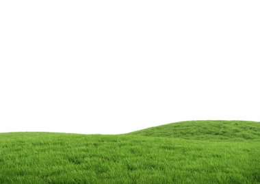 Gerçekçi yeşil çim tepeleri beyaz arka planda izole edilmiş. Parlak 3d illüstrasyon.