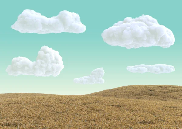 Realistyczne Suche Trawiaste Wzgórza Błękitnym Niebie Chmurami Piękny Krajobraz Natury — Zdjęcie stockowe