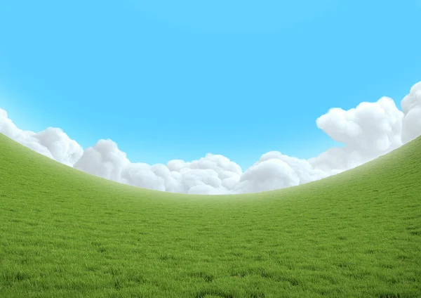 Realista Dobrar Paisagem Grama Verde Céu Azul Com Nuvens Brancas — Fotografia de Stock