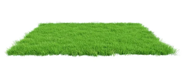 Squared Surface Patch Covered Green Grass Isolated White Background Realistic — Stock Photo, Image