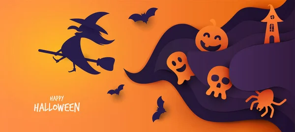 Feliz Composición Diseño Halloween Fondo Dibujos Animados Para Pancarta Tarjeta — Vector de stock