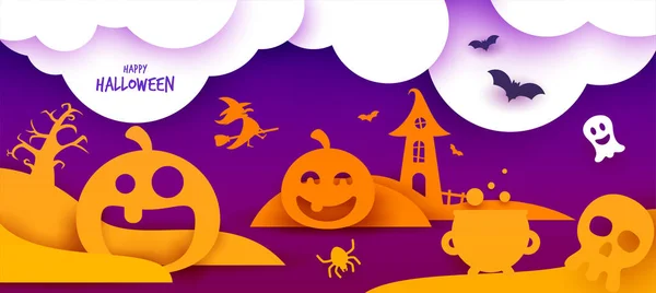 Feliz Composición Diseño Halloween Fondo Dibujos Animados Para Pancarta Tarjeta — Vector de stock