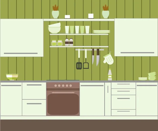 キッチンには緑の壁 — ストックベクタ