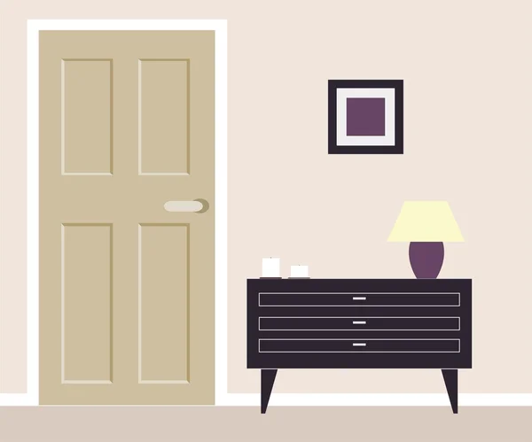 Del av rum med nattduksbord och dörr — Stock vektor