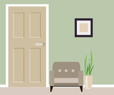 Part of living room with door and chair clipart