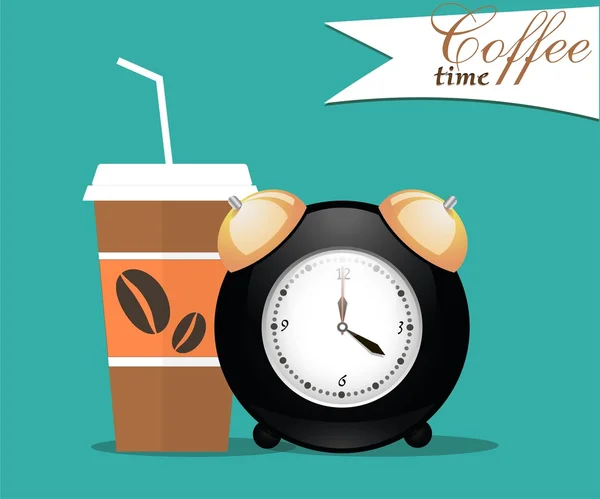 Tasse Kaffee und Uhr. Kaffeezeit — Stockvektor