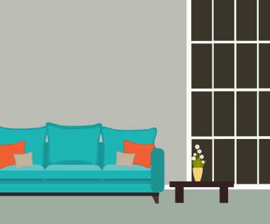 Oturma odası kanepe ve büyük pencere