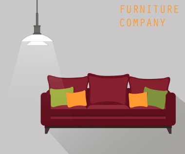 Kanepe ve gri arka plan üzerinde lamba. mobilya şirketi