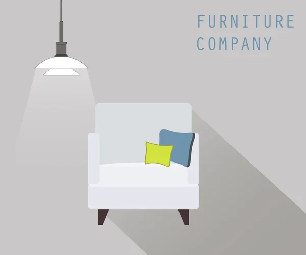 Sessel und Lampe auf grauem Hintergrund. Möbelunternehmen — Stockvektor