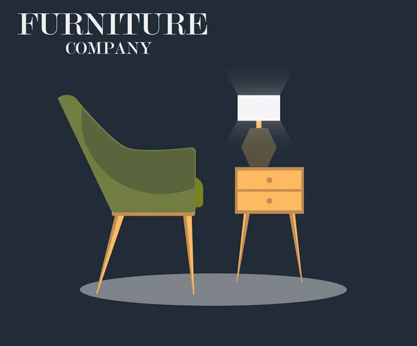 Muebles: silla, mesita de noche y lámpara. Empresa de muebles . — Archivo Imágenes Vectoriales