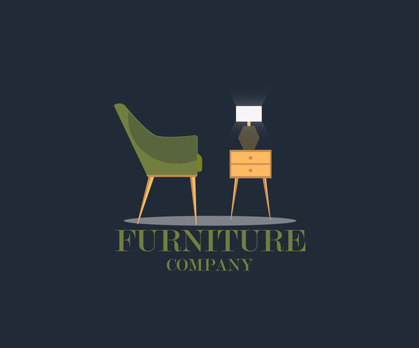 Furniture: chair, nightstand and lamp. Furniture company.