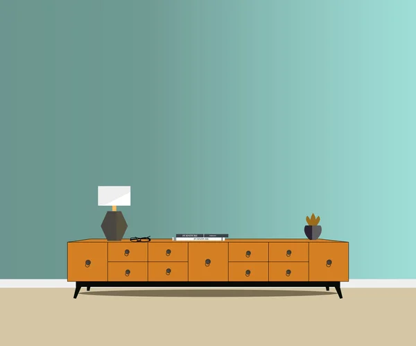 Muebles con mesita de noche, lámpara y revistas — Vector de stock