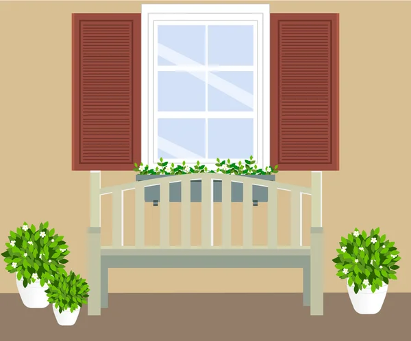 Bench with vases and windows — Stock Vector