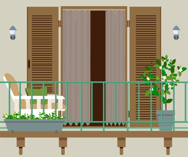 Balcon avec meubles et pots de fleurs — Image vectorielle