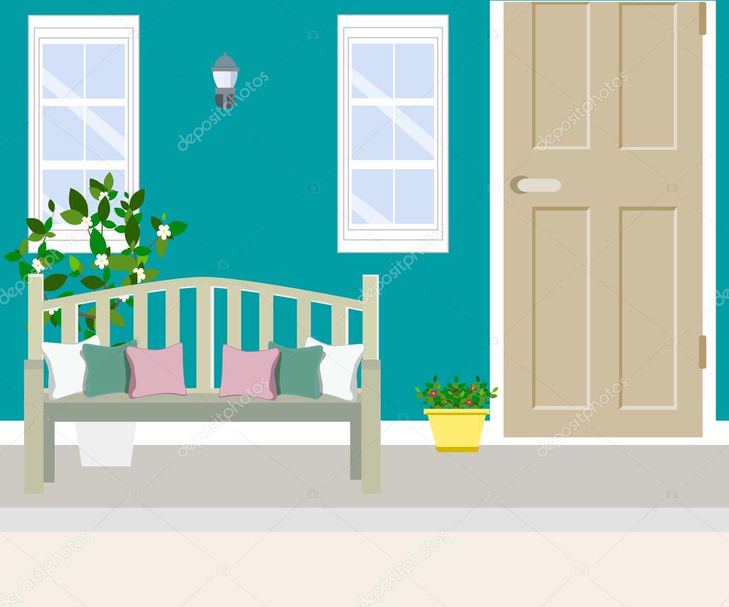 The porch with bench and door — Stock Vector © SunnyGirl94 #108521358