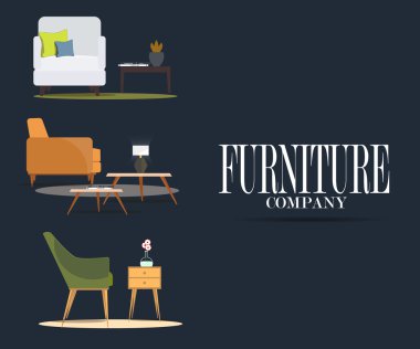 masa ve sandalye lambalar kümesi. Mobilya şirketi.