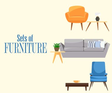 Mobilya. Bej adam mobilyalarda kümesi