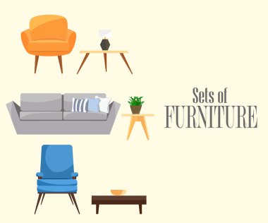 Mobilya. Bej adam mobilyalarda kümesi