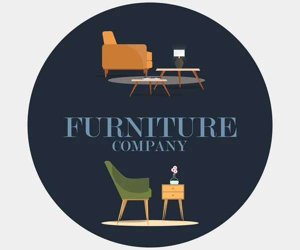 Stühle mit Tischen und Lampen. Möbelunternehmen. — Stockvektor