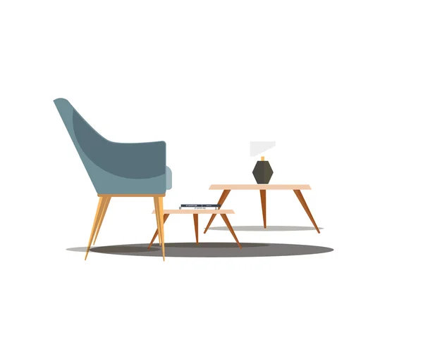 テーブル ランプと椅子 2 脚のセットです。家具の会社です。カラー ブルー — ストックベクタ