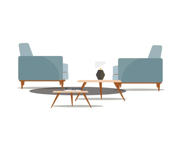 Sett med to stoler med bord og lampe. Fargeblå – stockvektor