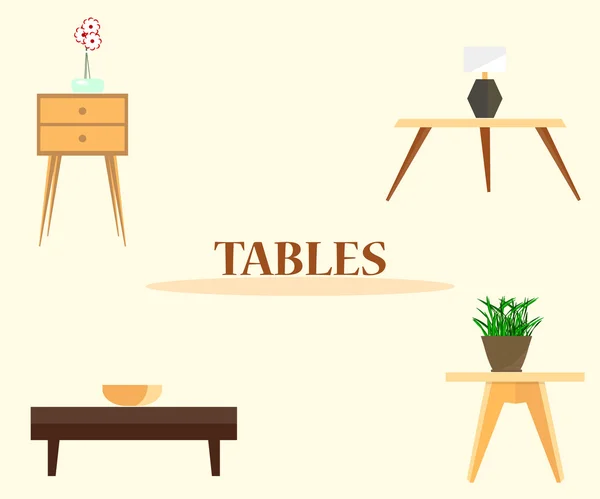家具。ベージュ色の背景上のテーブルのセット — ストックベクタ