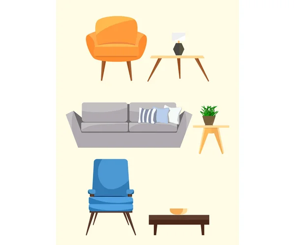 Furniture. Set of furniture on beige backgroun — Stock Vector