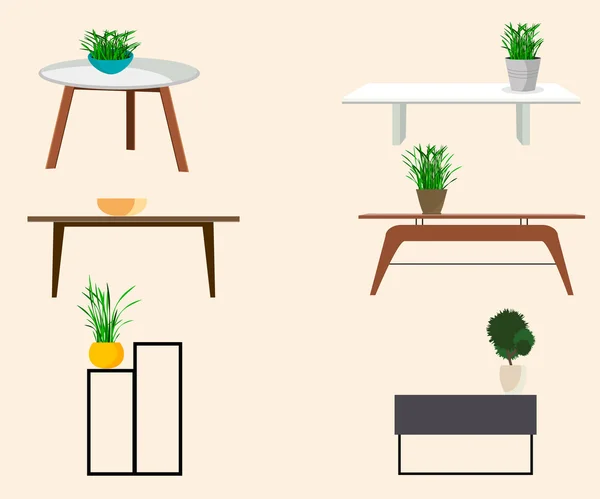 家具。植物とベージュ色の背景のテーブル. — ストックベクタ