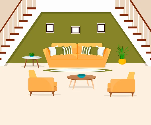 Furniture. The living room with stairs. — Stock Vector
