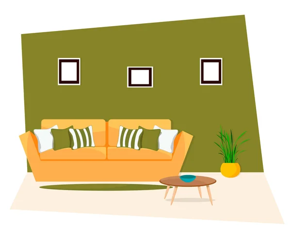 Furniture, Sofa with table on green background. — Stock Vector