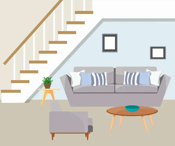 Furniture. The living room with stairs. — Stock Vector