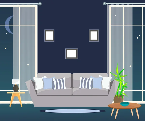 Furniture. The living room at night. — Stock Vector