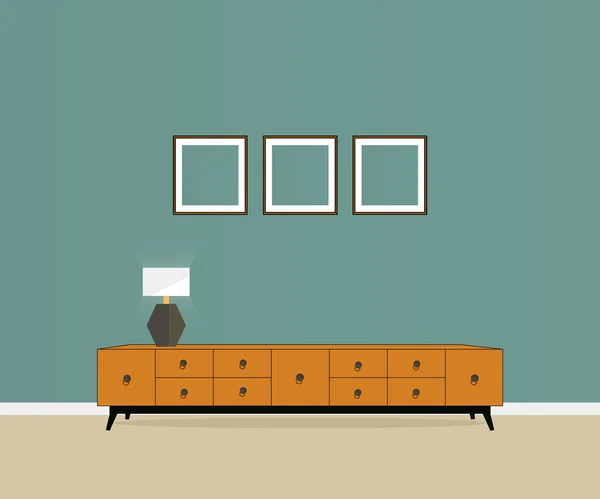 Muebles con mesita de noche y lámpara. Empresa de muebles . — Vector de stock