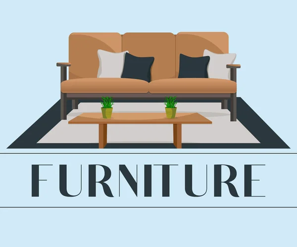 Mobilier. Canapea cu masă — Vector de stoc