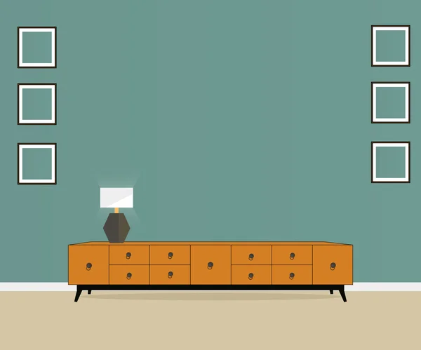 Muebles con mesita de noche y lámpara. Empresa de muebles . — Vector de stock