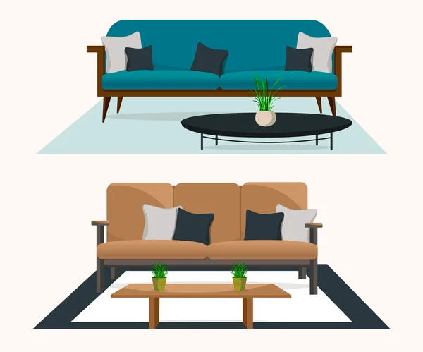 Möbel.set von sofas mit tischen. — Stockvektor