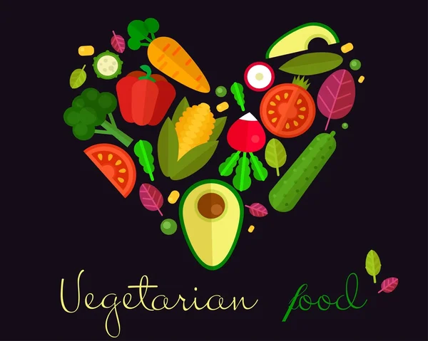 Hjärta med olika grönsaker — Stock vektor