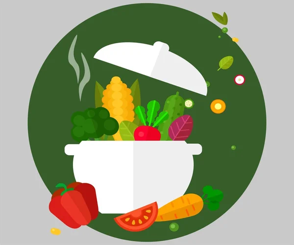 Cacerola con verduras — Vector de stock