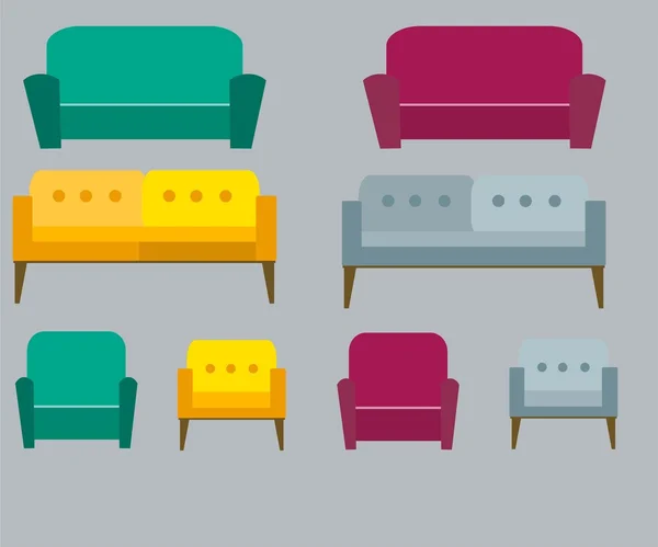 Мебель. Дизайн интерьера. диваны и стулья — стоковый вектор
