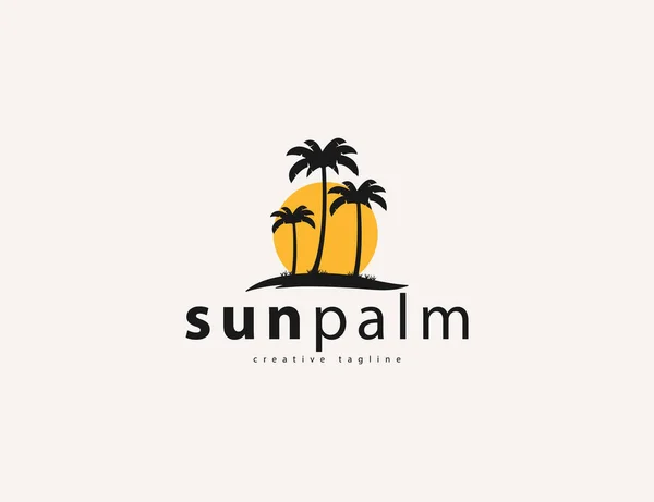 Tropical Palm Tree Sun Logo Template — Διανυσματικό Αρχείο