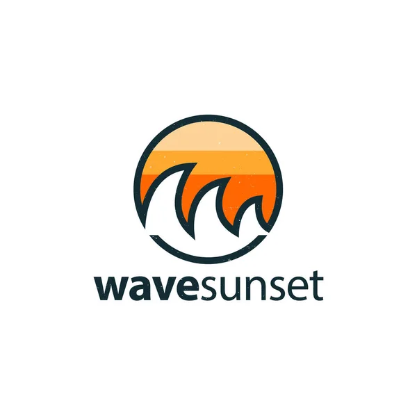 Sunset Wave Logo Vintage Grunge Design Concept — Vettoriale Stock