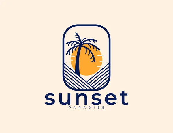 Minimalist Sunset Palm Tree Logo — Stock Vector