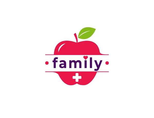 家庭护理标志与红苹果新鲜水果插图 — 图库矢量图片