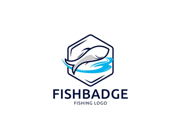 現代のシンプルな釣り魚のロゴやシーフードエンブレムデザイン — ストックベクタ